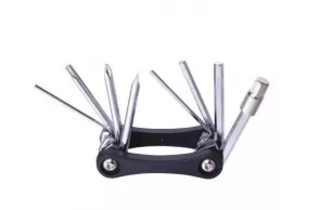 Folding bicycle tool KEN TECH KL-9833C black 9 function: hex key, screwdrivers