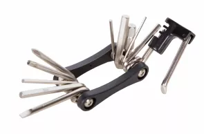 Folding bicycle tool KEN TECH KL-9835B black 11 function: hex key, screwdrivers, chain rivet extractor