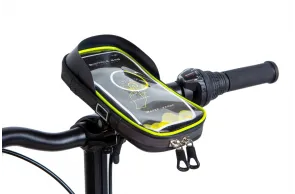 Bicycle bag for handlebar with smartphone compartment black with light green BRAVVOS SJ-001 
